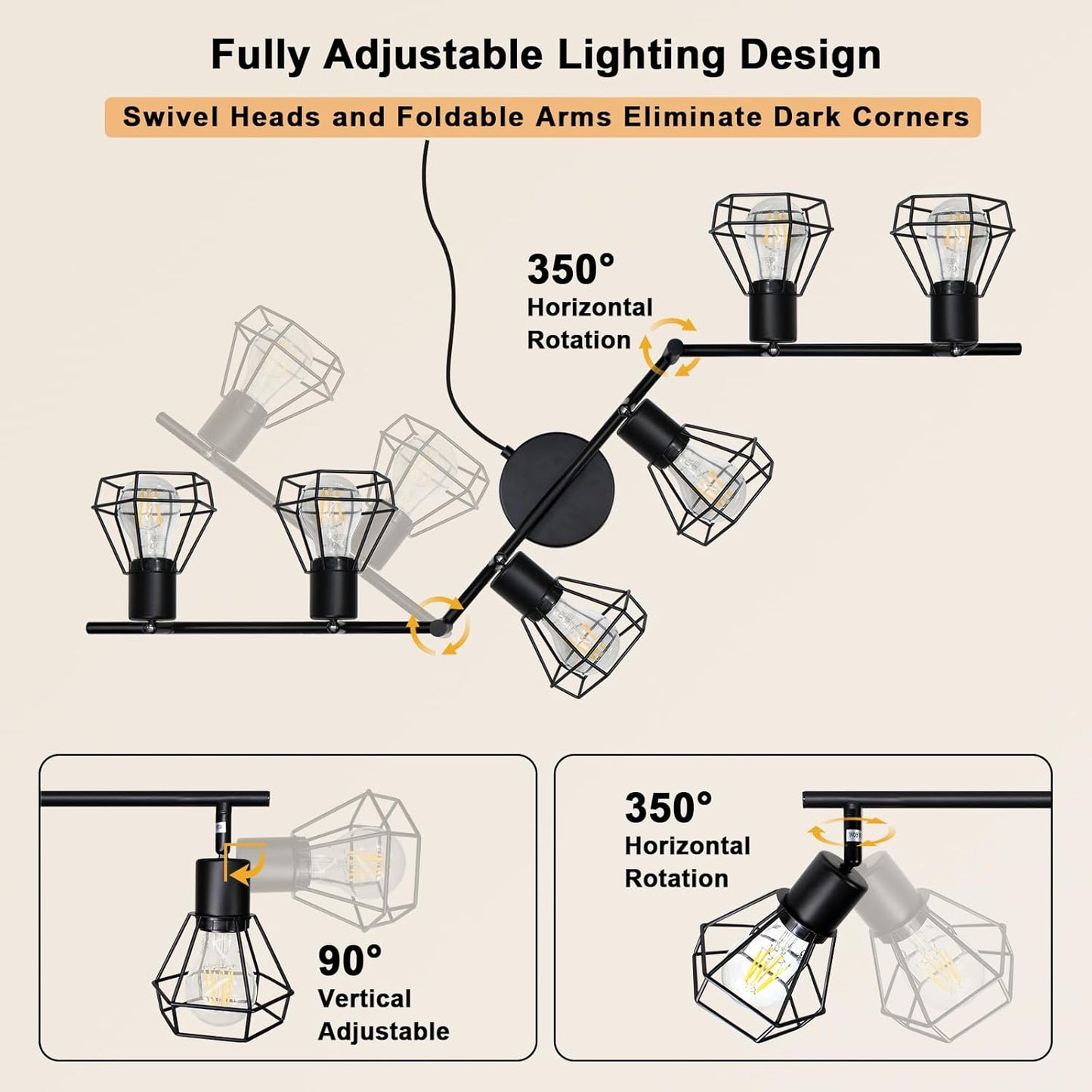 Iluminación riel enchufable 6 luces negro con cable 16.4ft