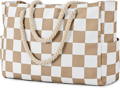 Bolsas playa mujer cuadros grande con cremallera impermeables