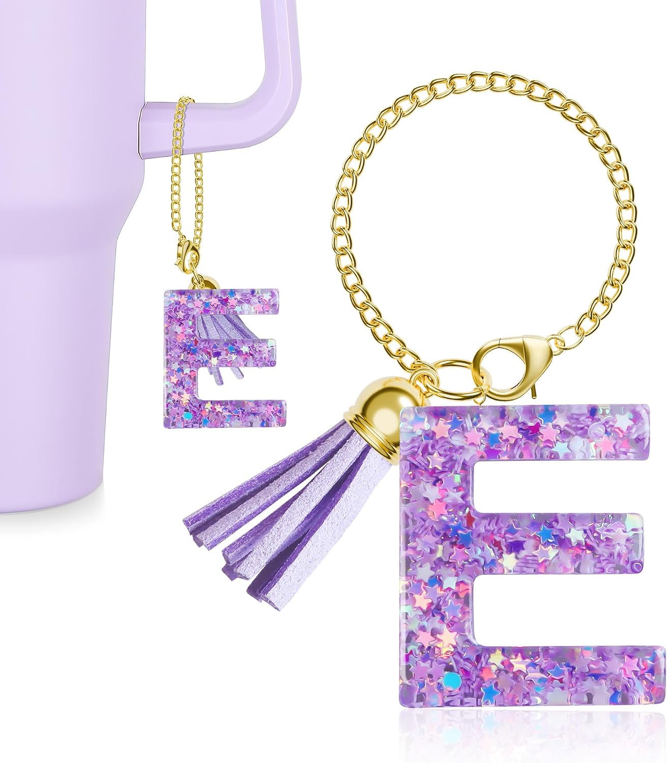 Dije inicial para tumbler asa morado niña mujer