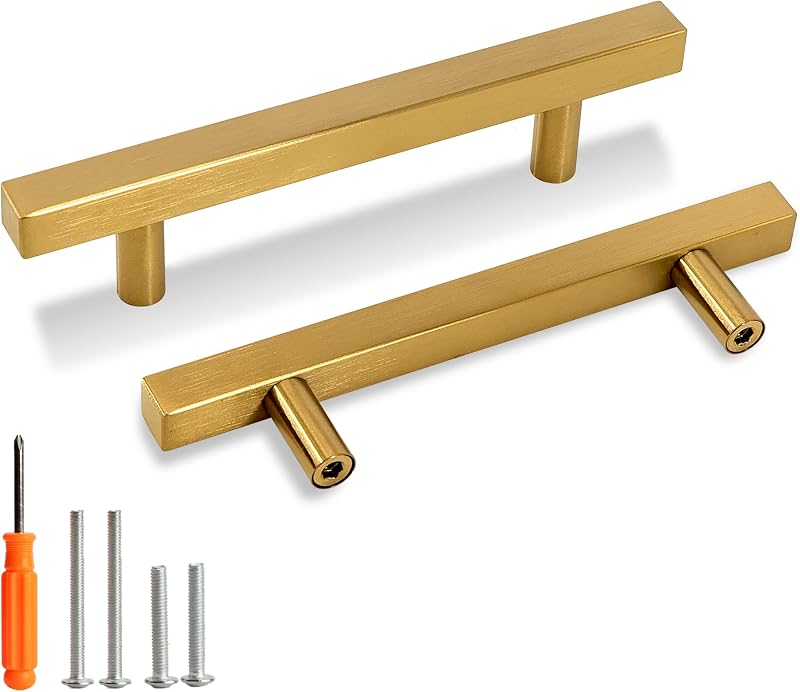 20 Tiradores Dorados Cuadrados para Cajones 3.78" Acero Inox