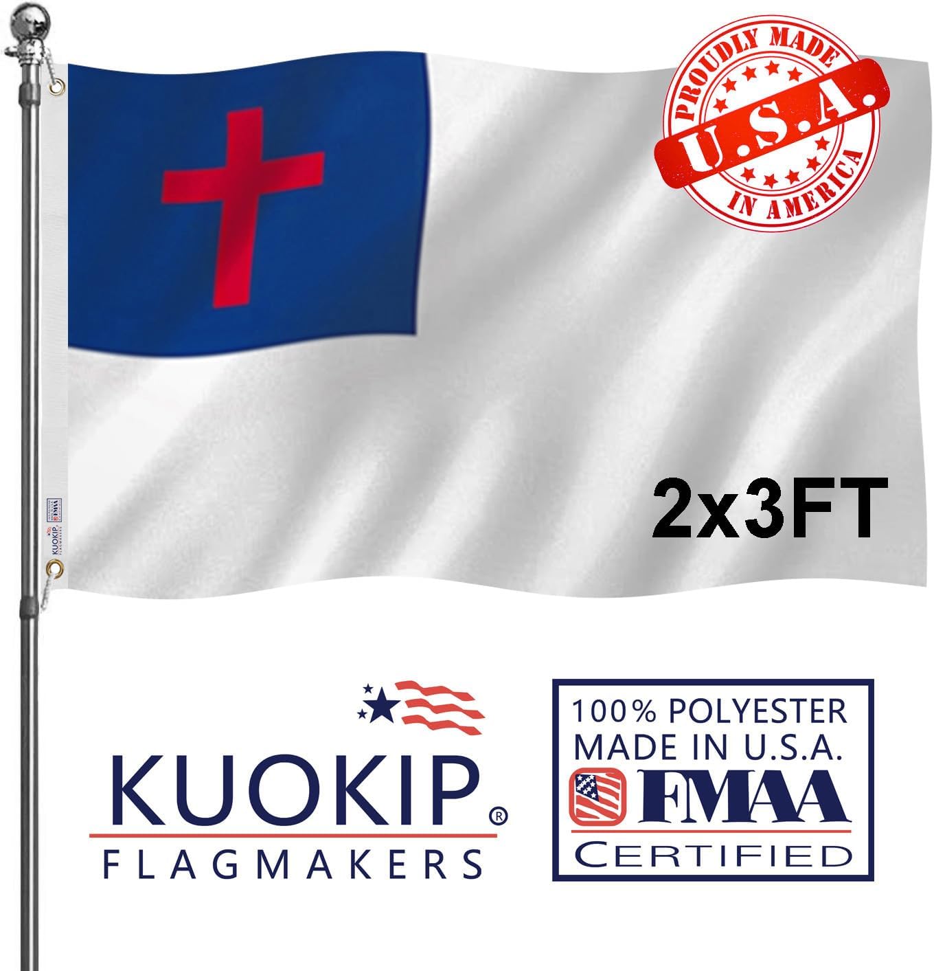 Bandera cristiana 2x3m nailon 3 capas refuerzo