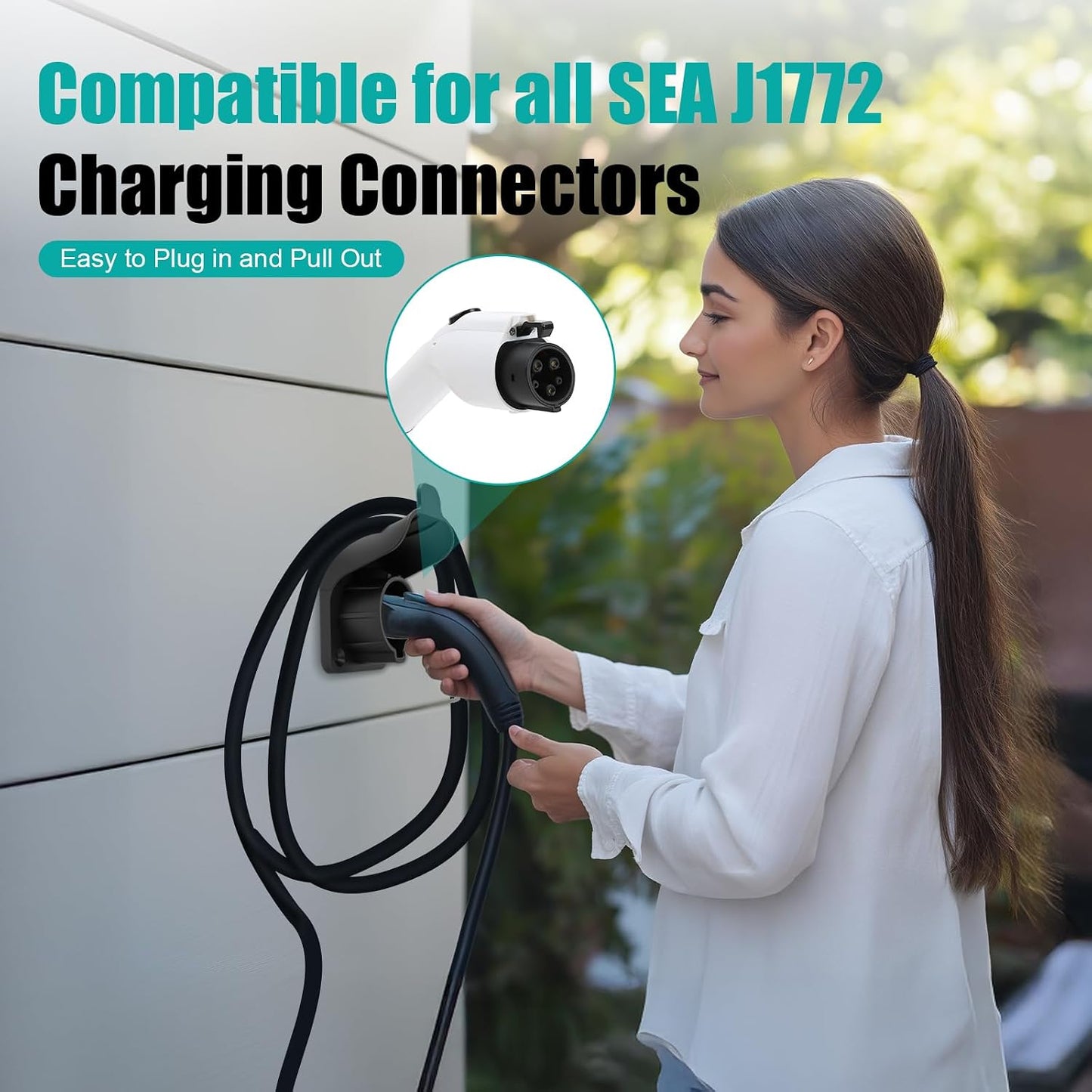 Soporte pared cargador eléctrico SAE J1772 organiz. cables
