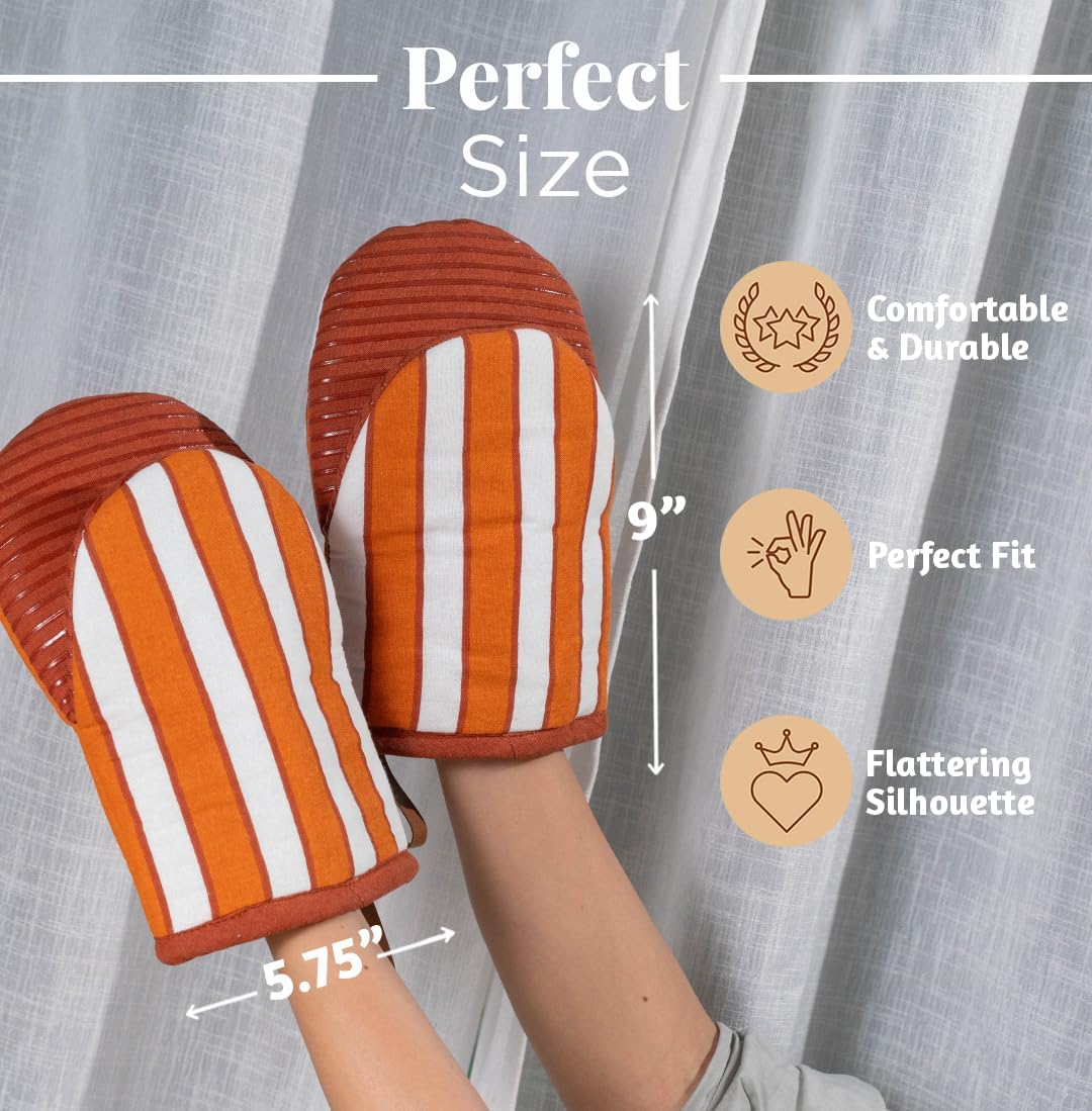 Guantes horno 100% algodón cortos naranja otoño con lazo