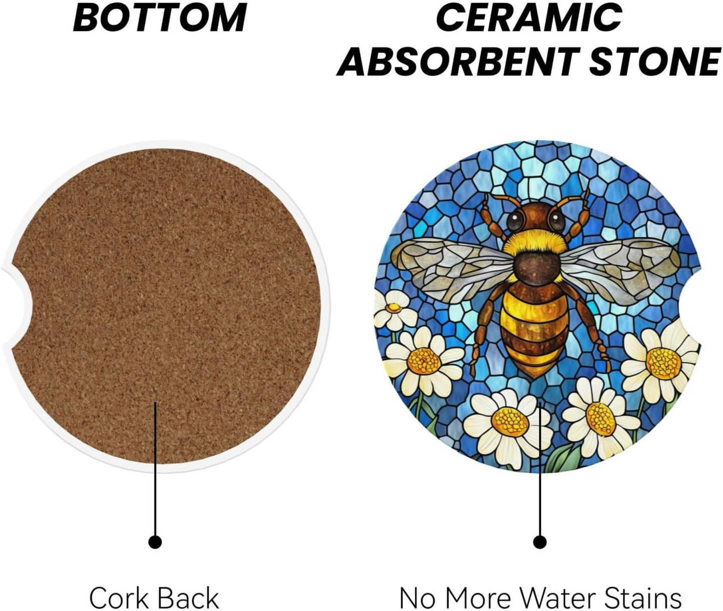 Posavasos cerámica 2.56pulg diseño abeja antideslizante 2uds