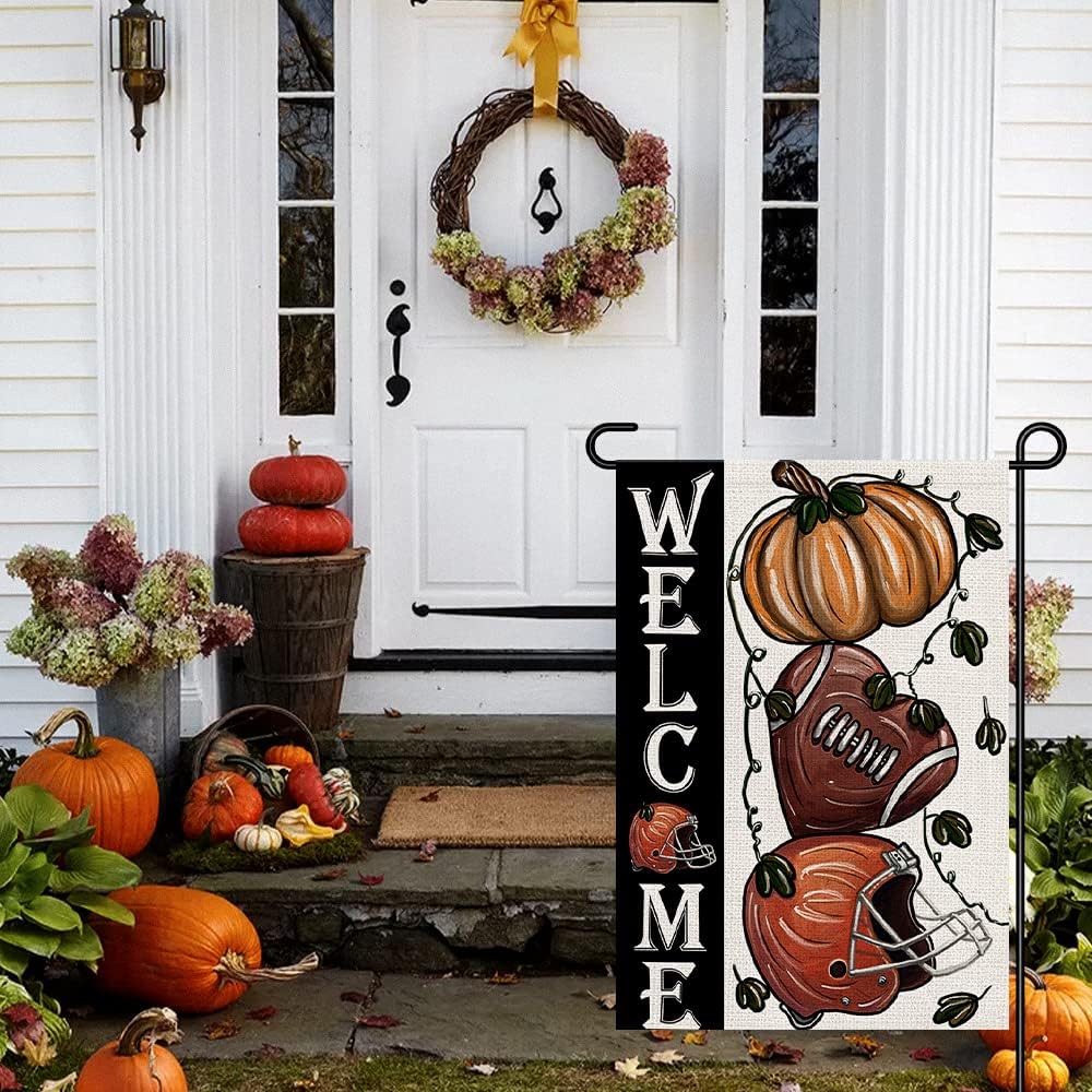 Banderas jardín fútbol otoño 12x18pulg doble cara calabaza