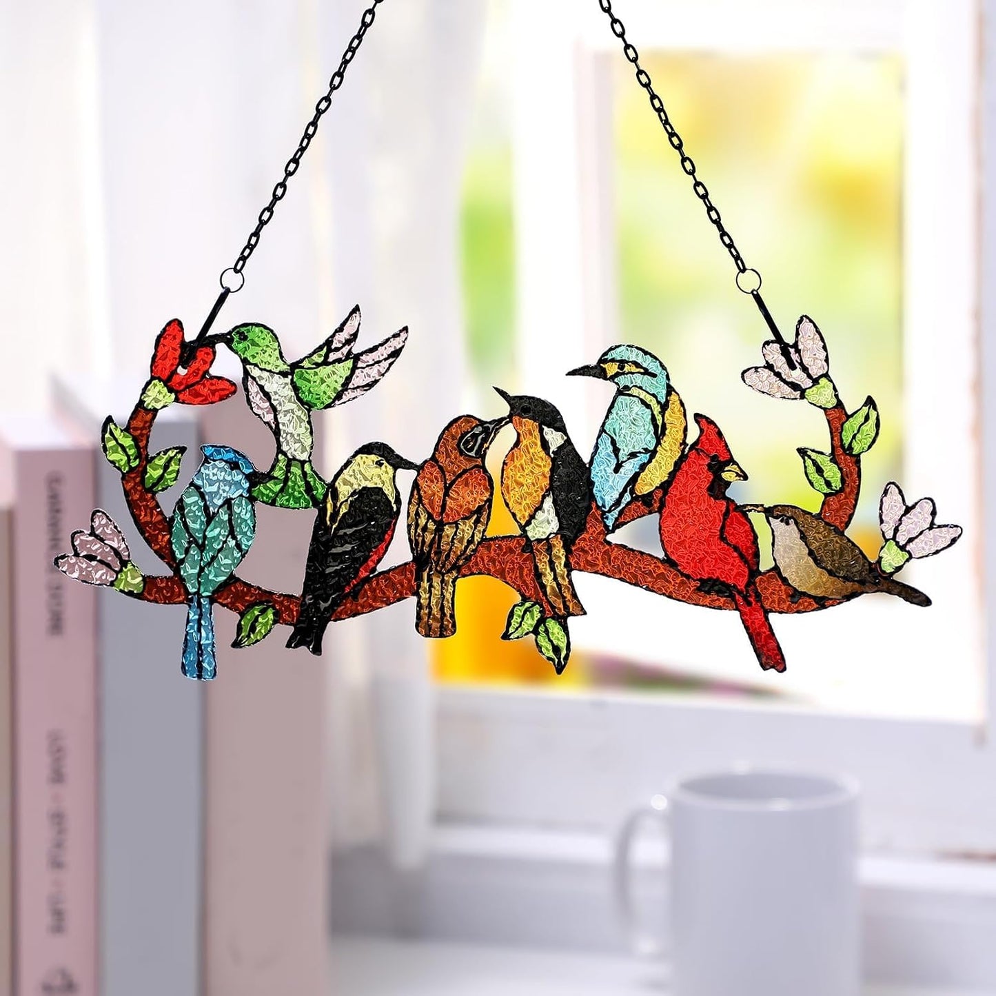 Atrapasol vidrio doble cara colibrí decoración