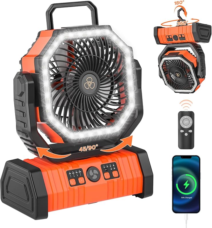 Ventilador recargable camping con linterna LED 8"