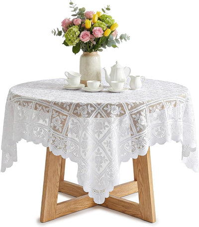 Mantel encaje cuadrado 35.4x35.4pulg blanco boda bohemio
