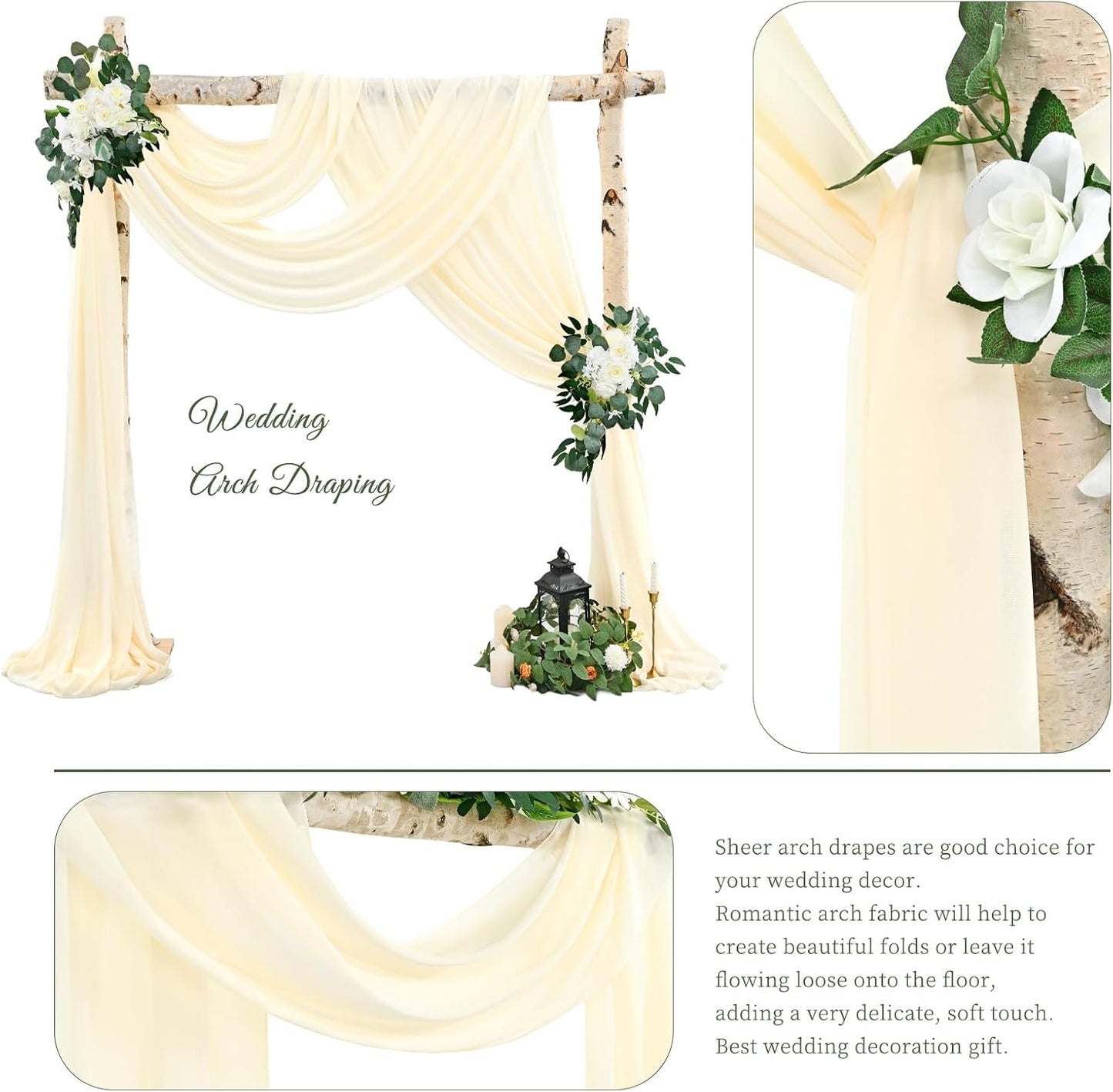 Cortinas arco boda 8 paneles 28x20pulg beige gasa