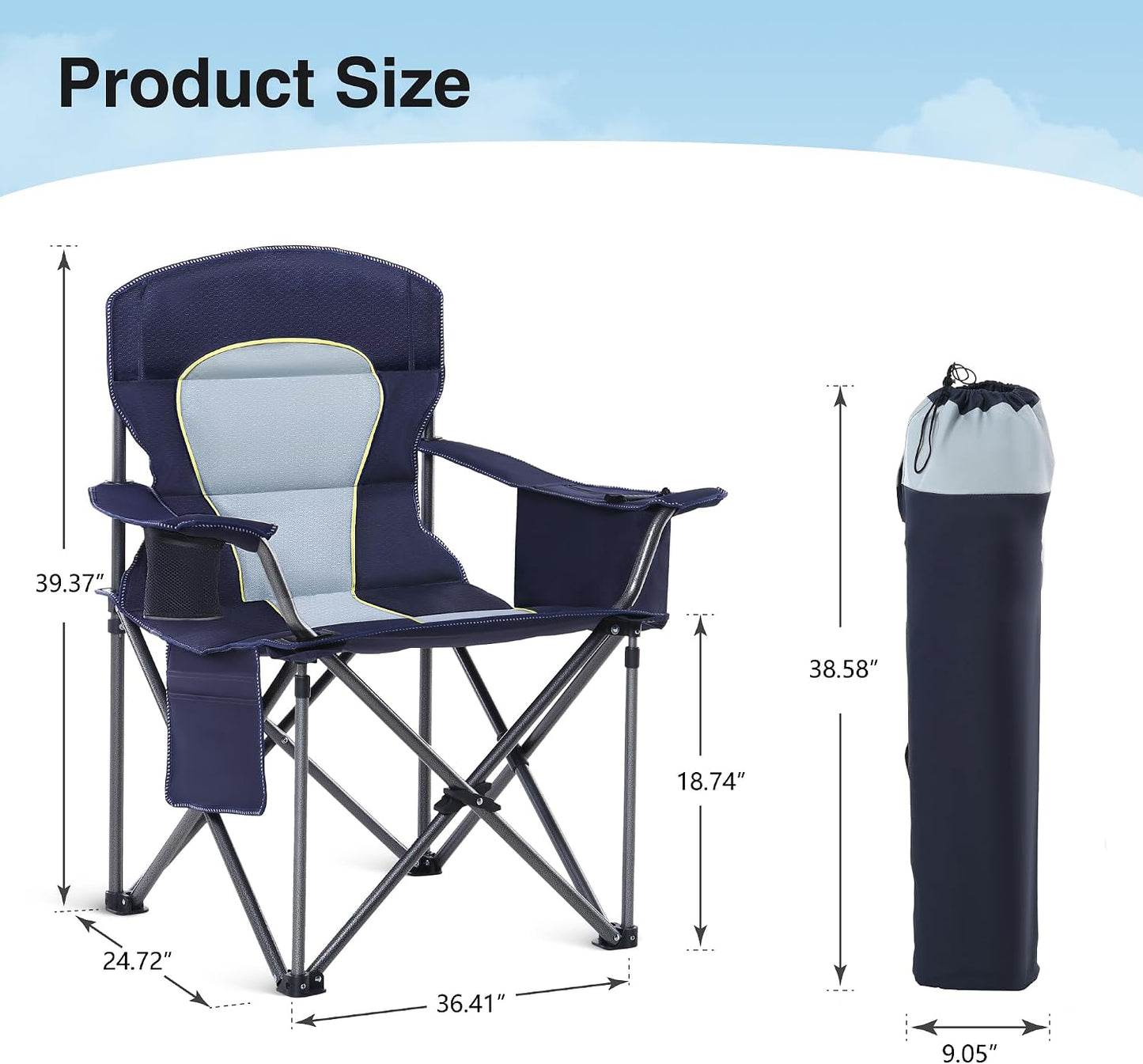 Silla plegable gran tamaño campamento con portavasos