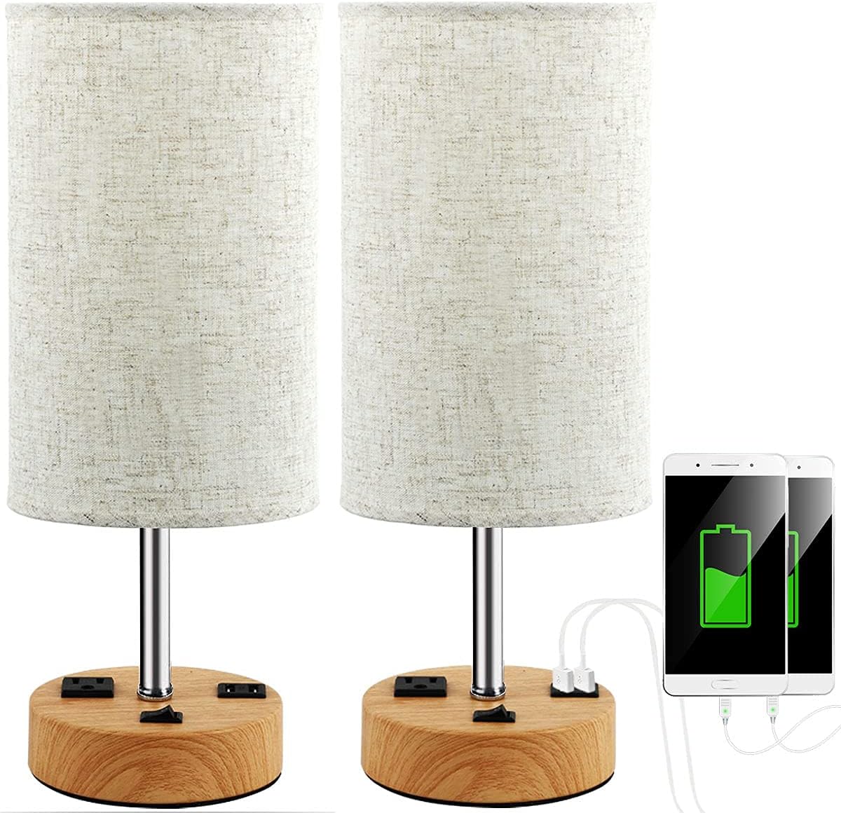 2 Pzas Lámpara Mesa USB Doble Puerto Carga Dormitorio Estudio