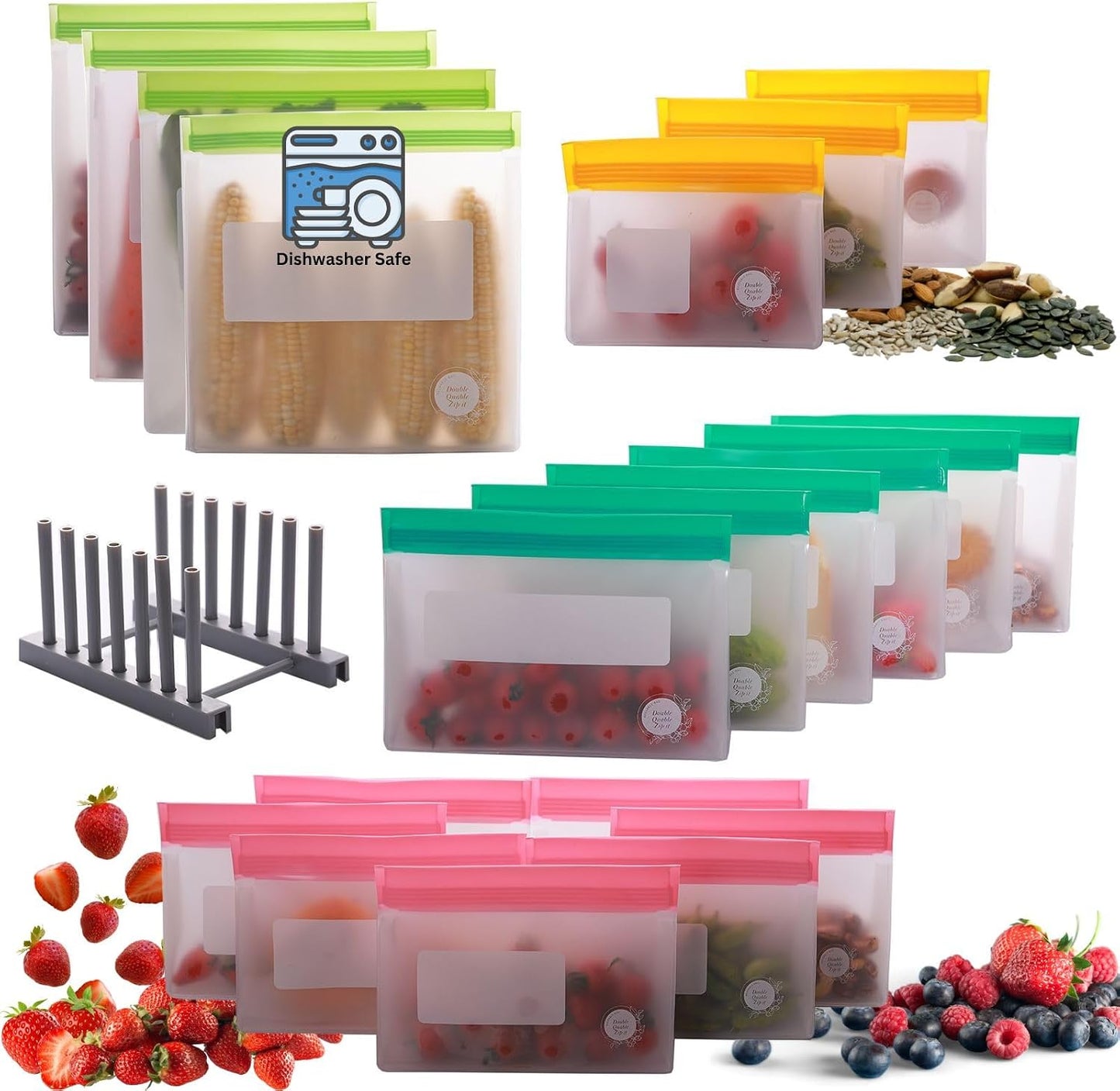 Bolsas reutiliz. alimento 4gal 6L 7M 3S sin BPA