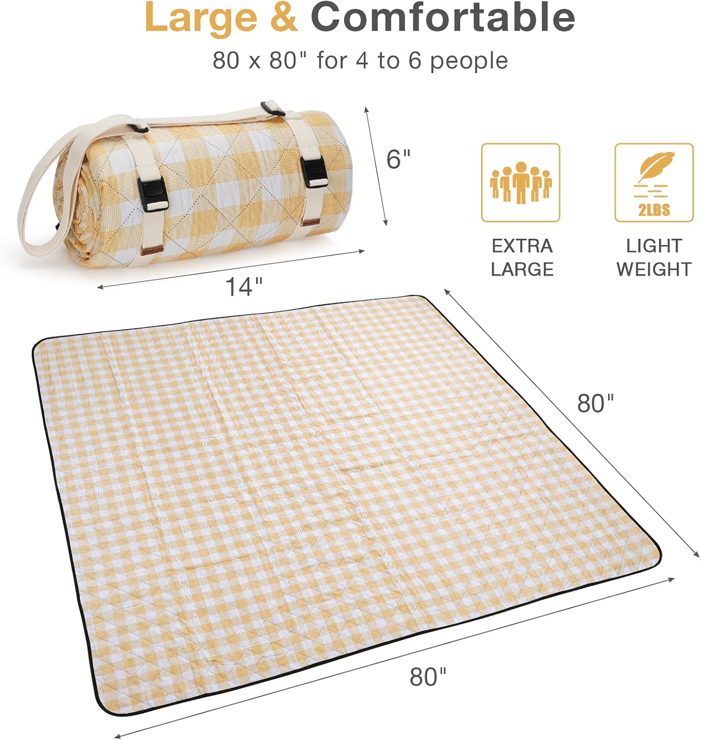 Manta picnic impermeable 80x80pulg amarillo y blanco