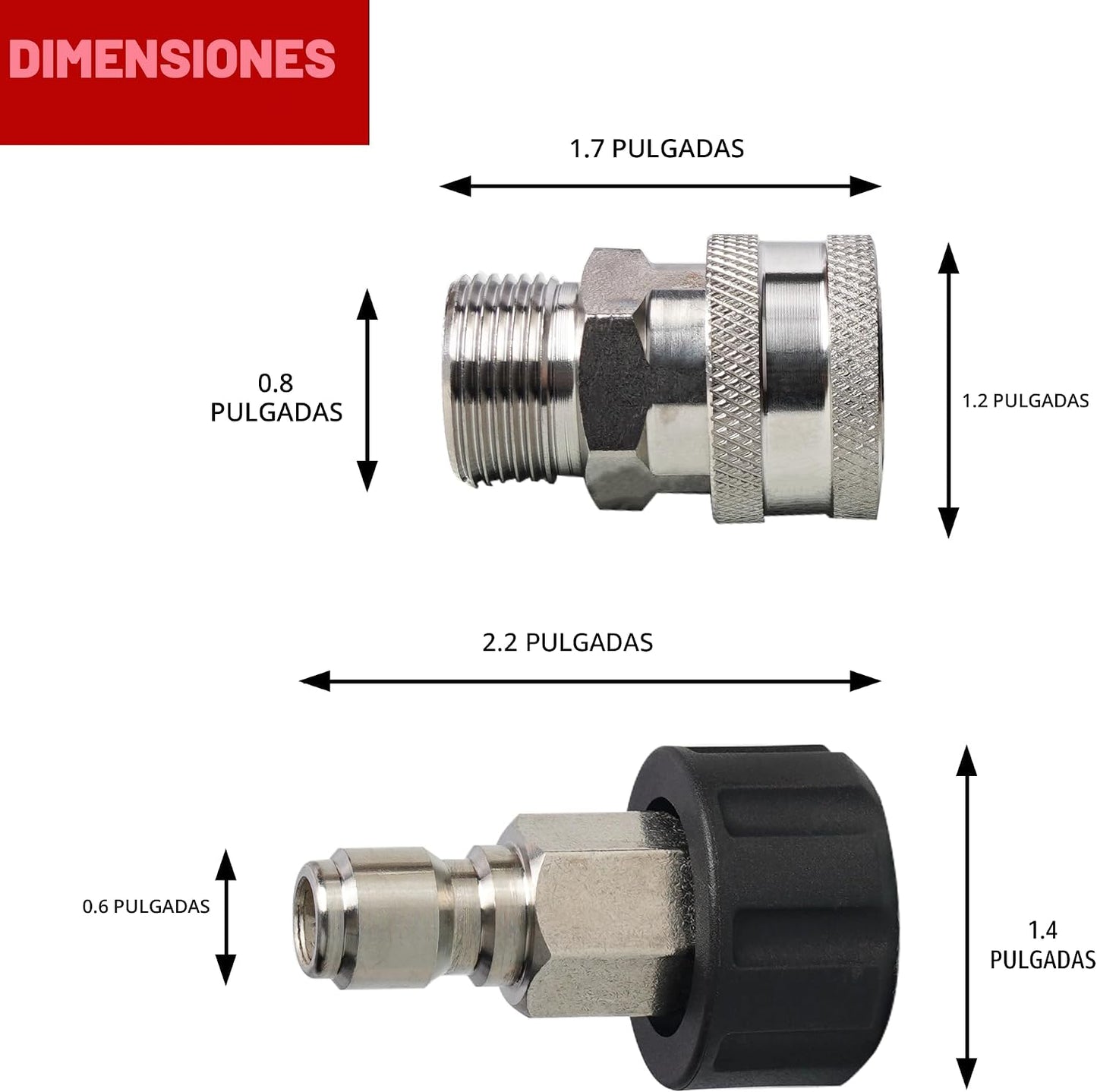Set conexión rápida lavadora acero inox M22 a 3/8pulg