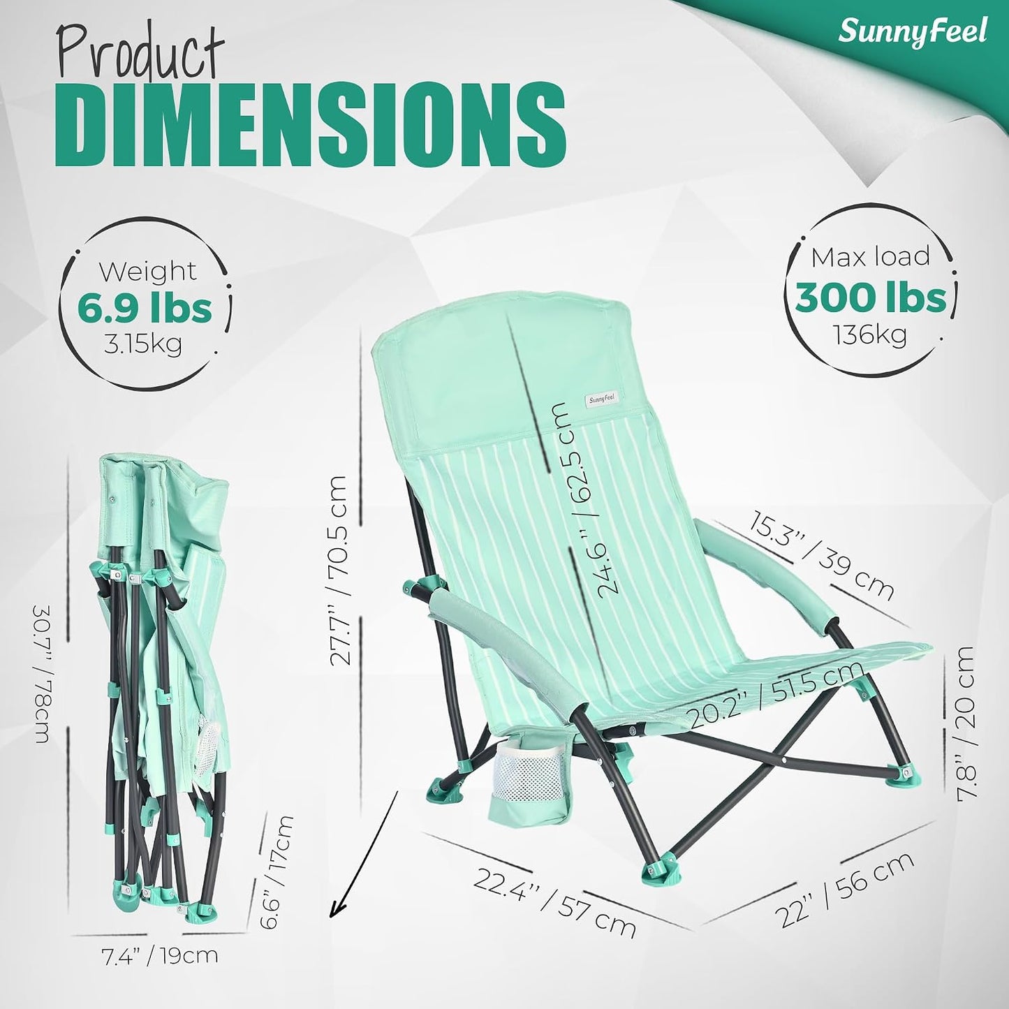 Silla playa plegable con reposabrazos y soporte taza