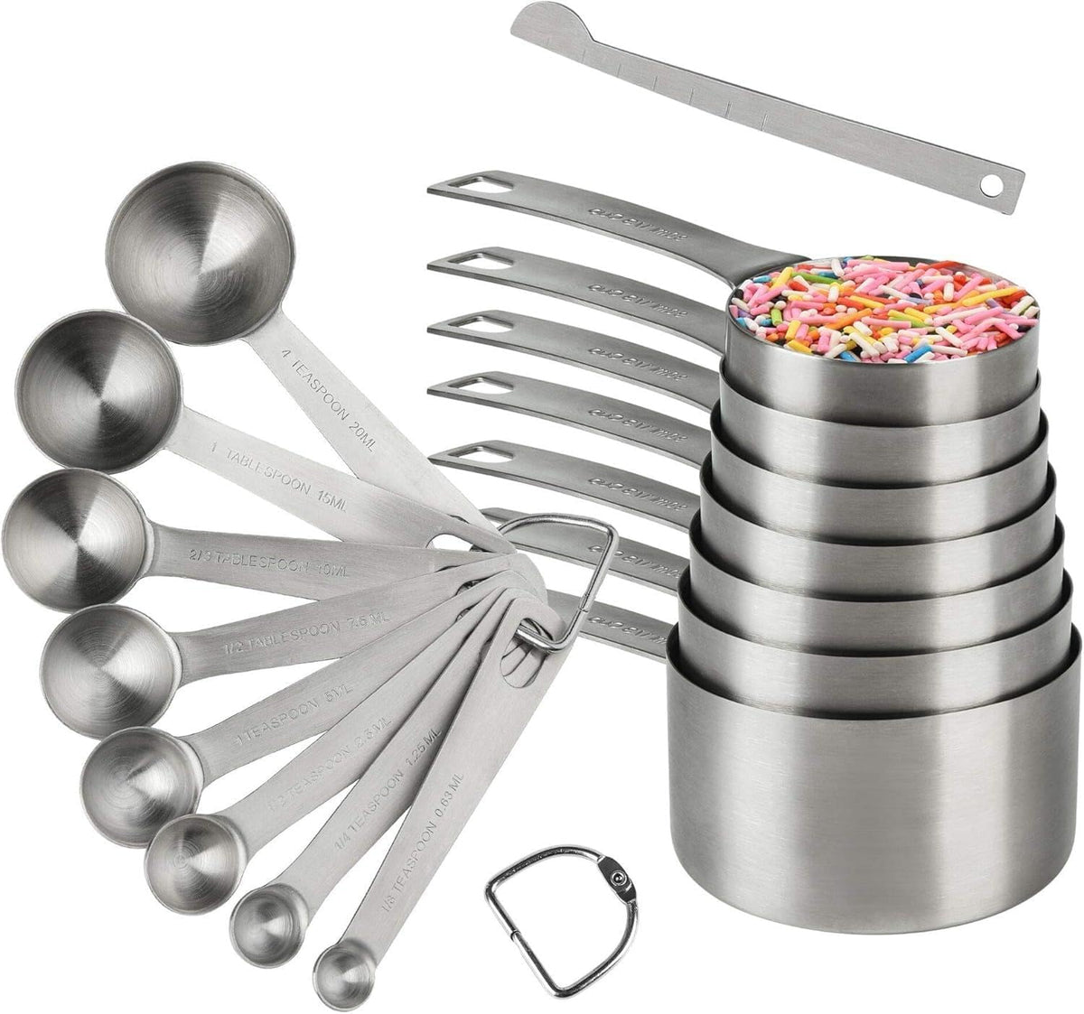 Set 7 Tazas y 8 Cucharas Acero Inox 18/8 con Nivelador