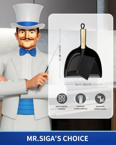 Juego recogedor y cepillo portátil mango bambú negro