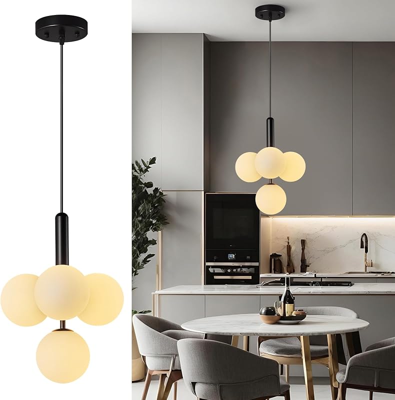 Candelabro 4 luces diseño colgante Sputnik negro vidrio