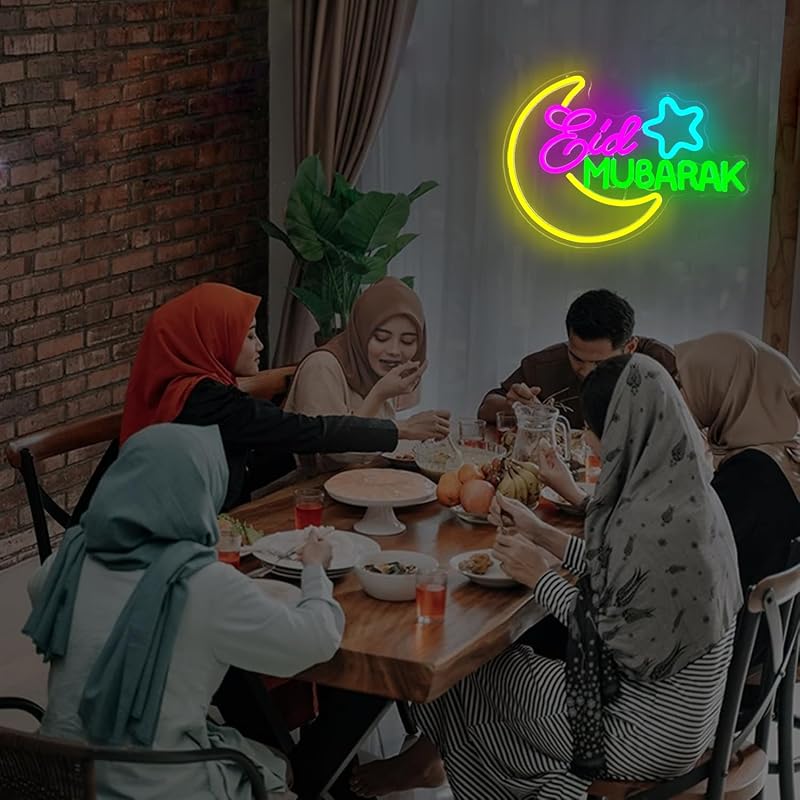Letrero neón Eid Mubarak regulable para pared hogar fiesta