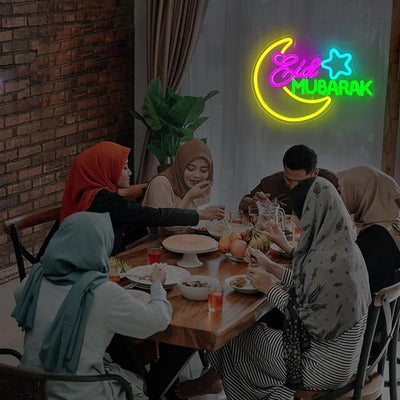 Letrero neón Eid Mubarak regulable para pared hogar fiesta