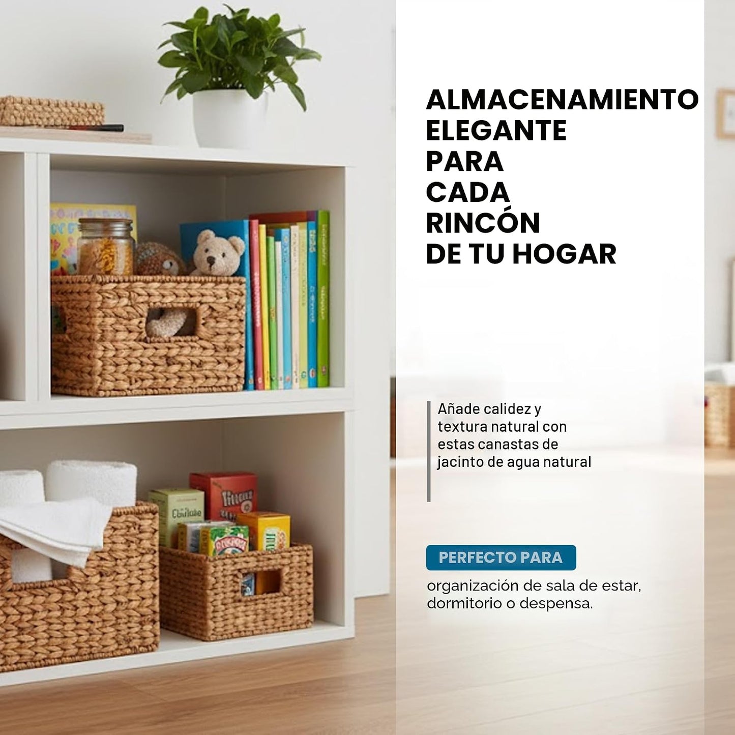 Cestas tejidas jacinto agua para estantes y closet set 3