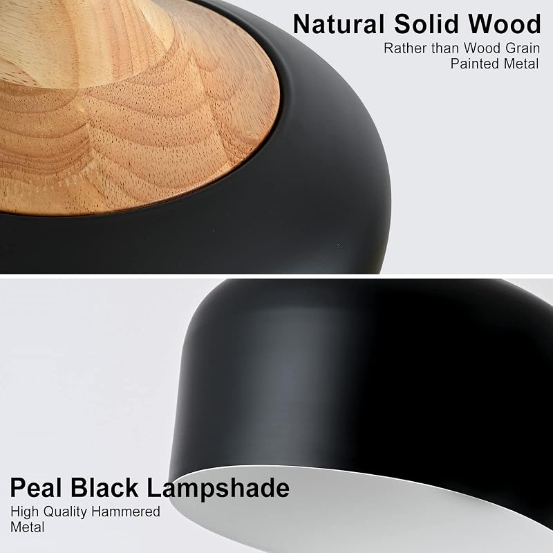 Lámpara colgante moderna cúpula madera negro cocina