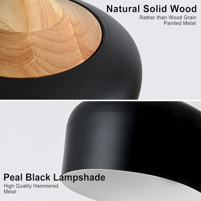 Lámpara colgante moderna cúpula madera negro cocina