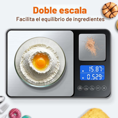 Báscula cocina doble plataforma 0.001oz/33lb 7 unidades tara