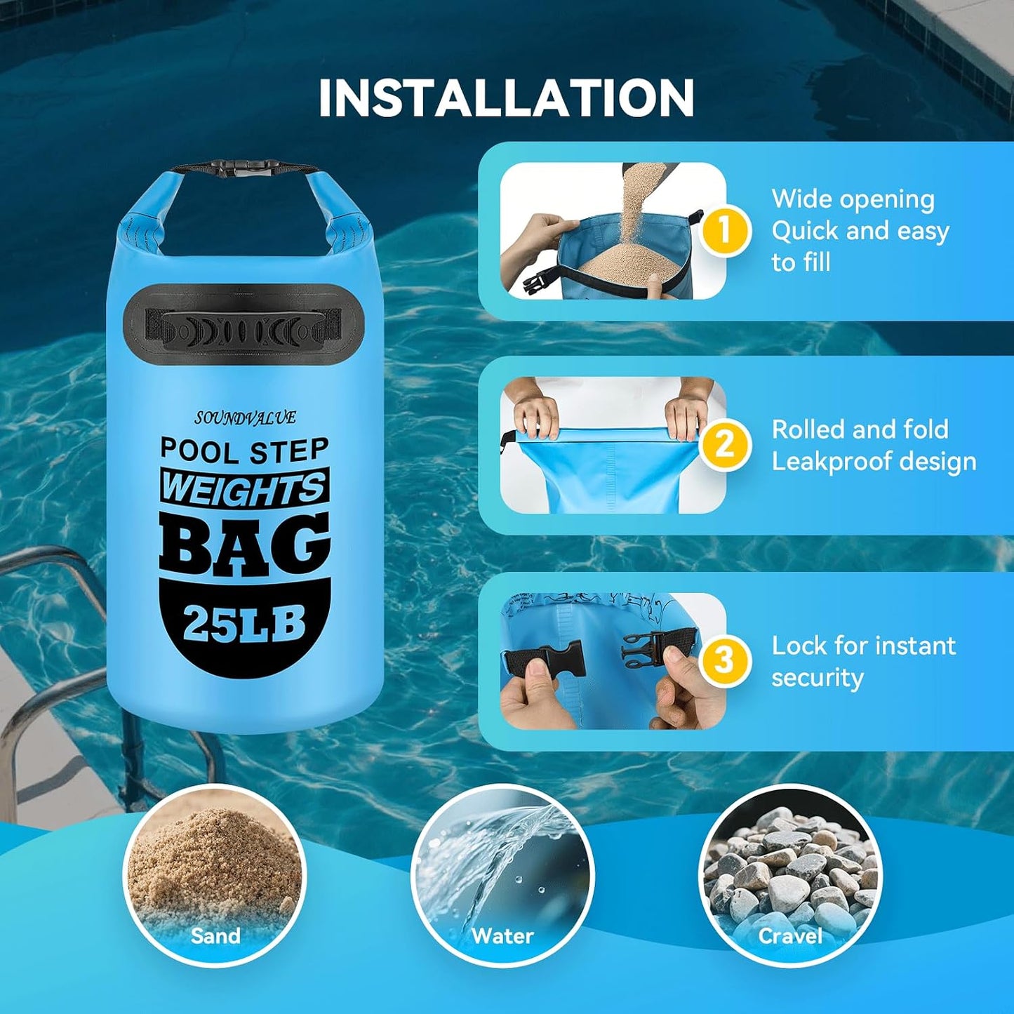 2 Escaleras Piscina 25lb PVC 500D Plegables Azul