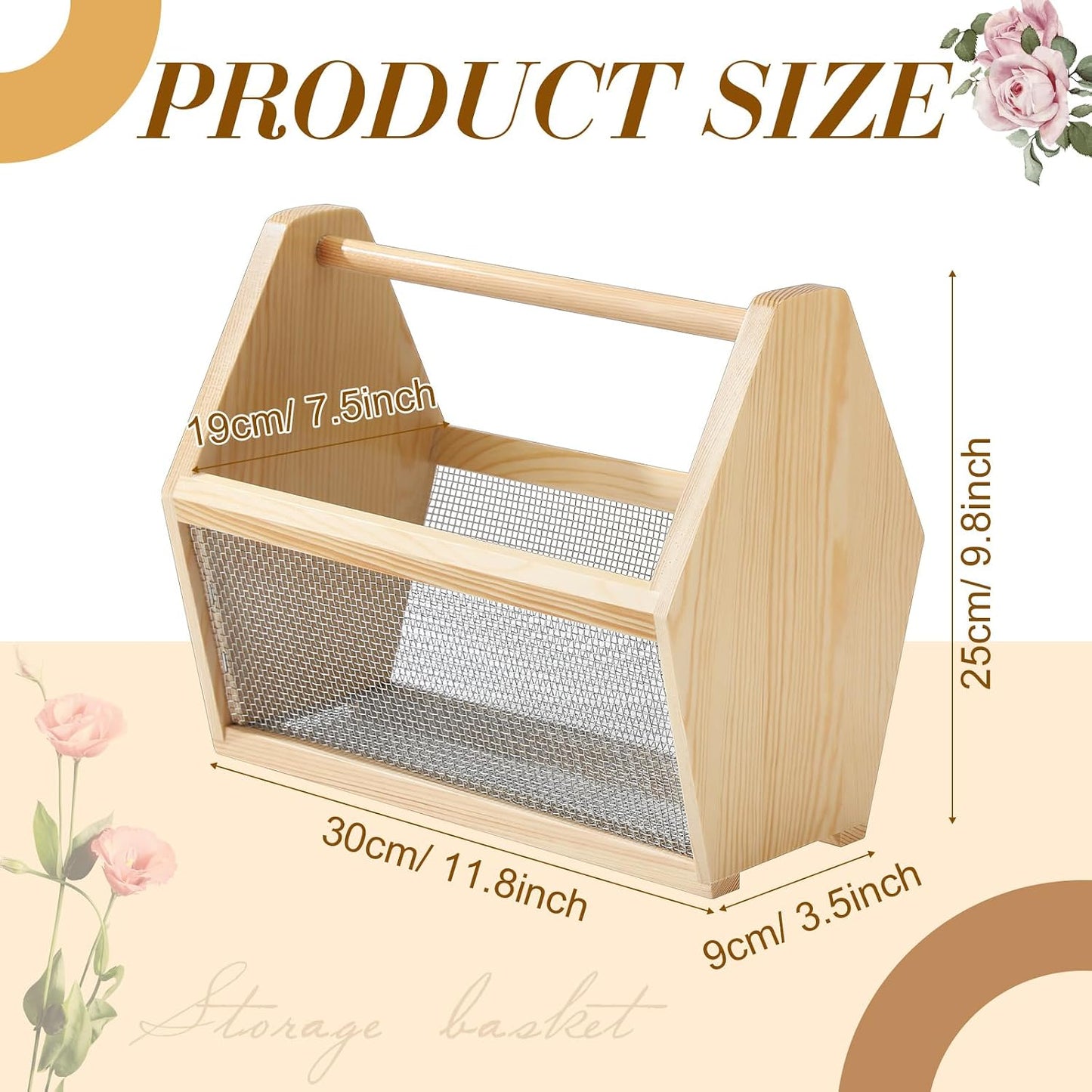Cesta cosecha jardín malla madera 12x10pulg