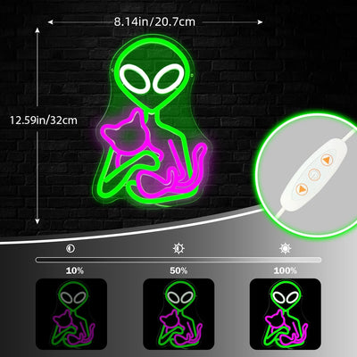 Letrero neón alienígena gato para fiesta