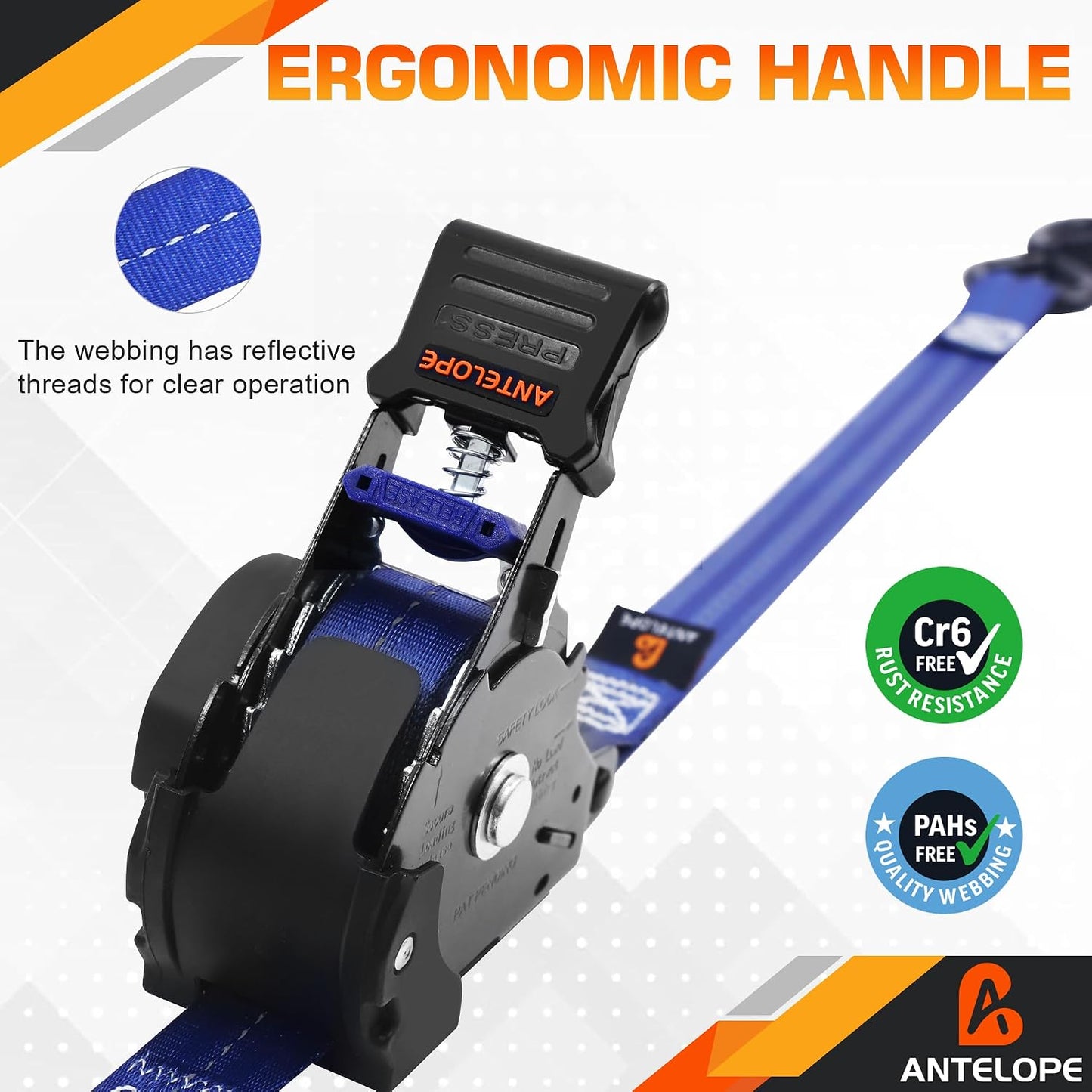 4 Correas Trinquete Retráctil 1" x12ft 1500lb Resistencia