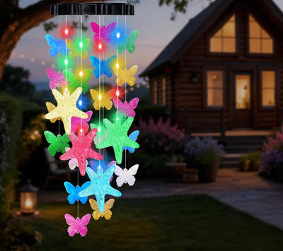 Campanillas viento solares con mariposa y estrella