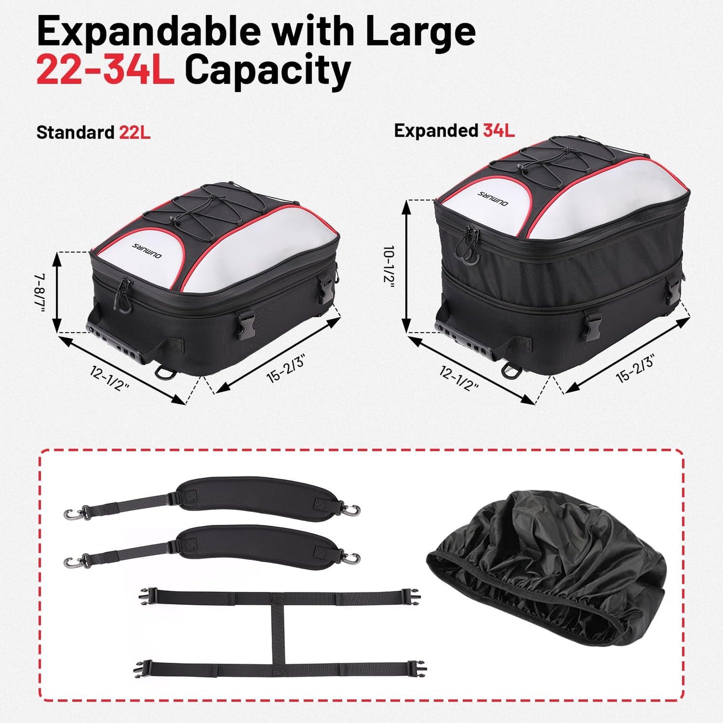 Bolsa reflectante motocicleta 22-34l con cubierta lluvia