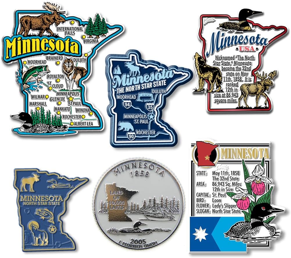 Juego 6 imanes Minnesota 3D vintage coleccionables