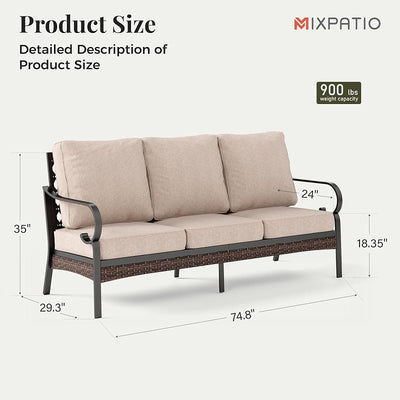 Sofá patio 3 asientos acero inox cojines 5.75"