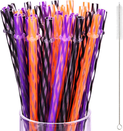 60 Popotes Halloween 9pulg Reutilizables con Cepillo