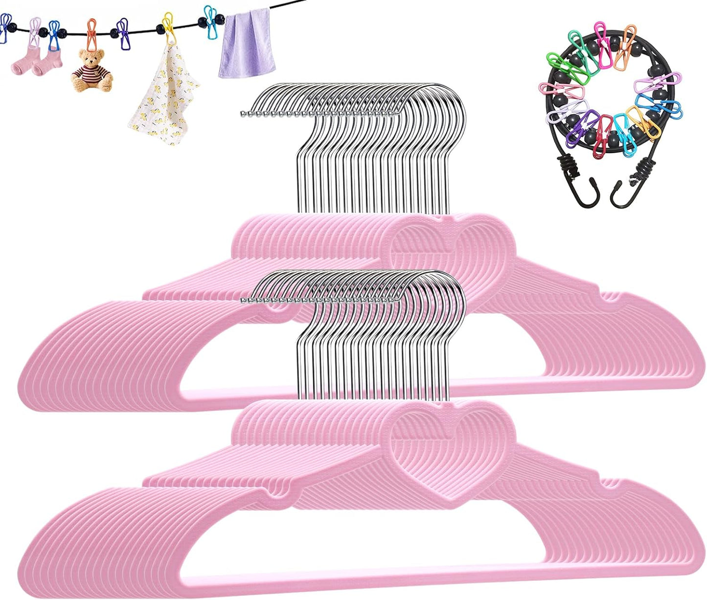 Perchas plástico set 50 rosas con gancho giratorio