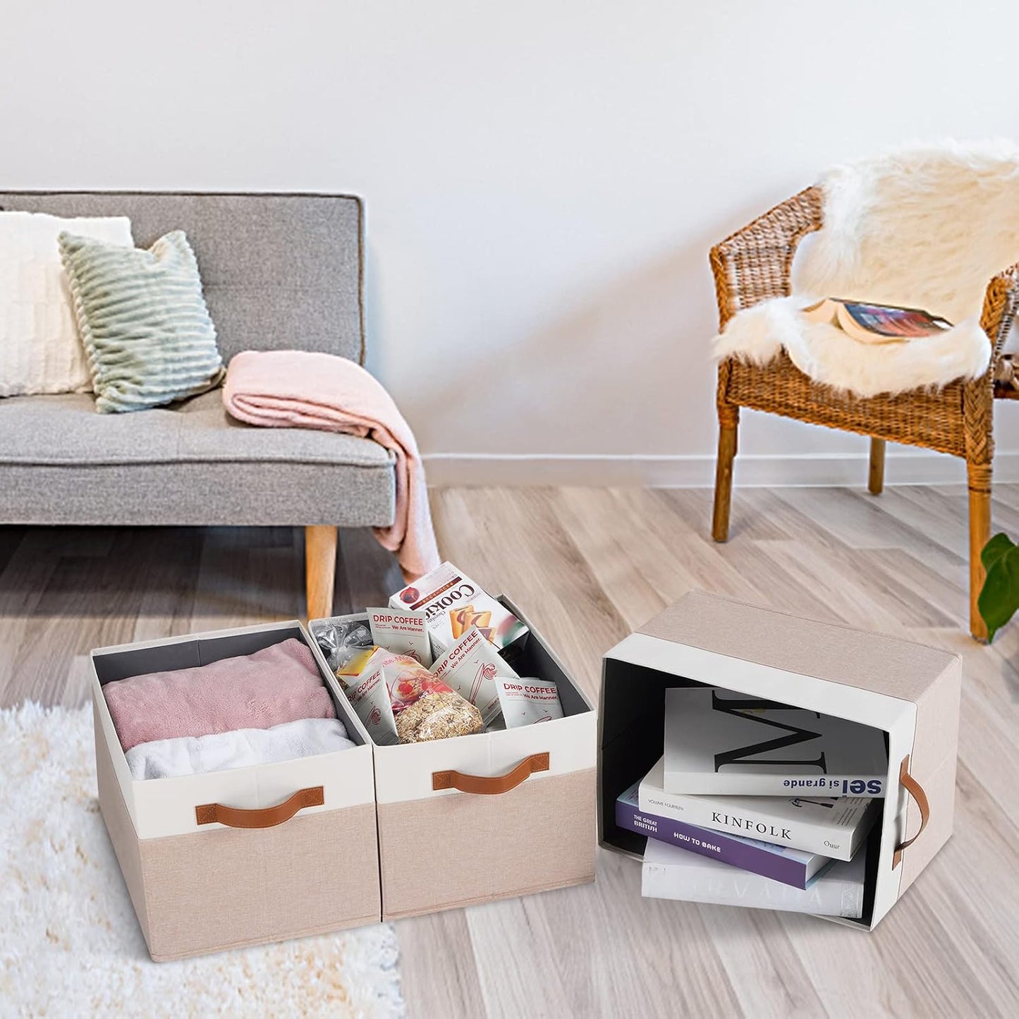 Cajas tela plegables con asas para organizar armario