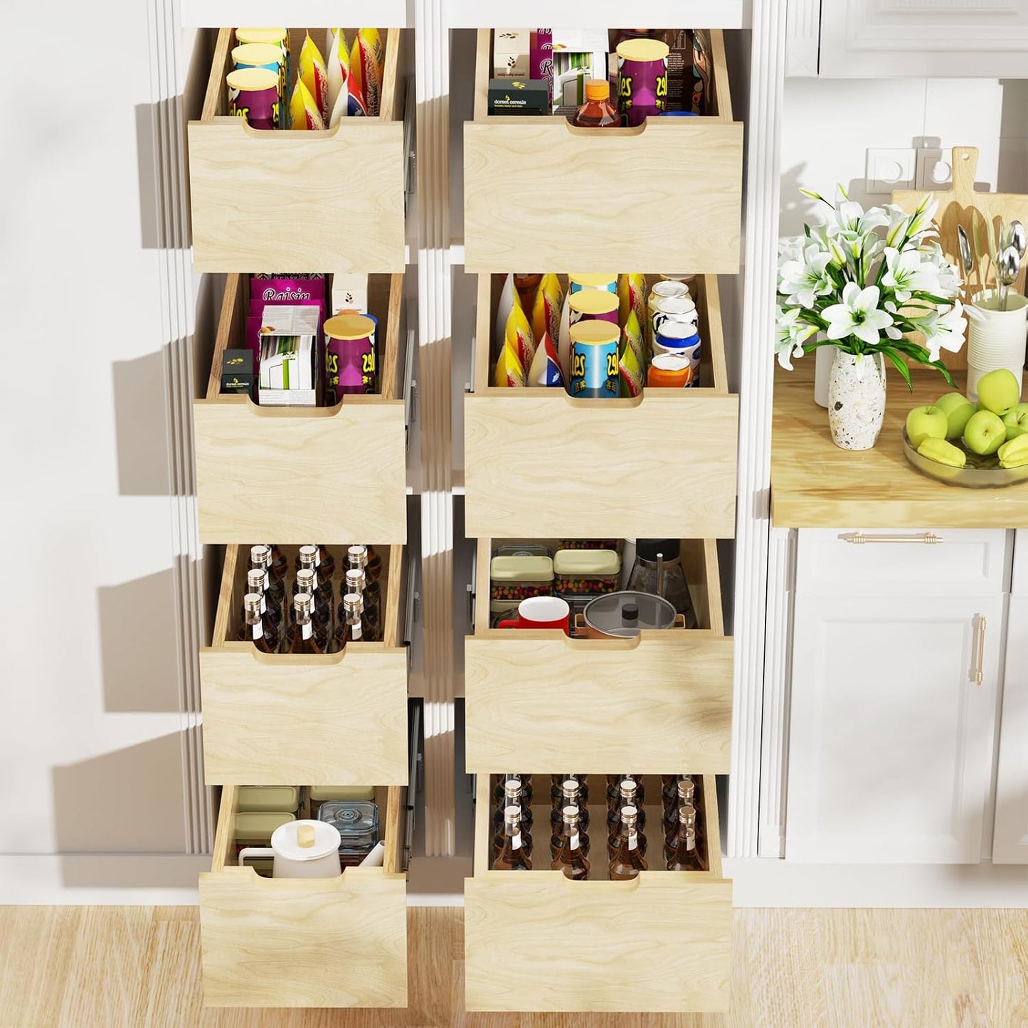 Organiz. cajón madera correderas riel 8"