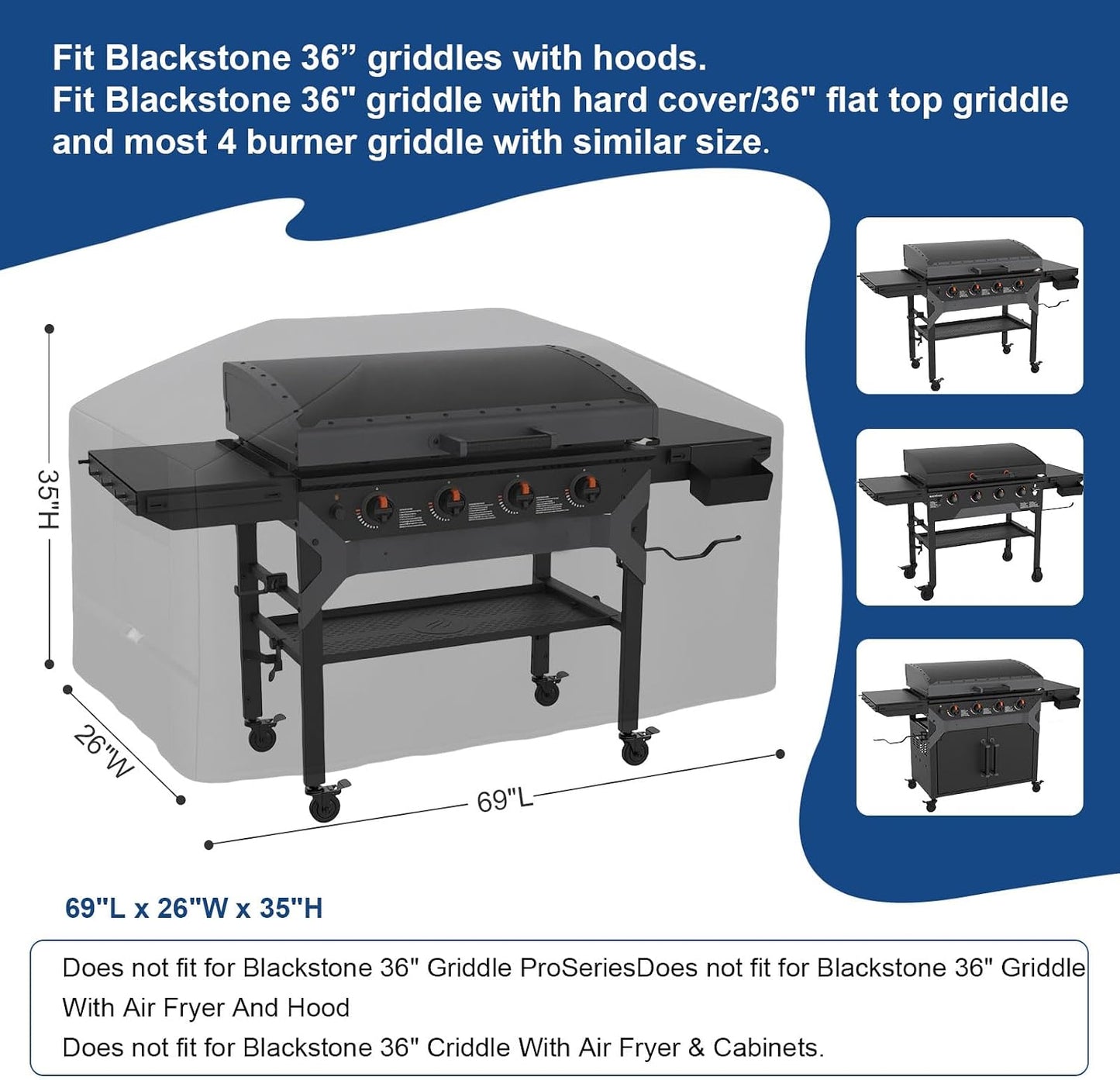 Cubierta parrilla Blackstone 36" con capucha impermeable