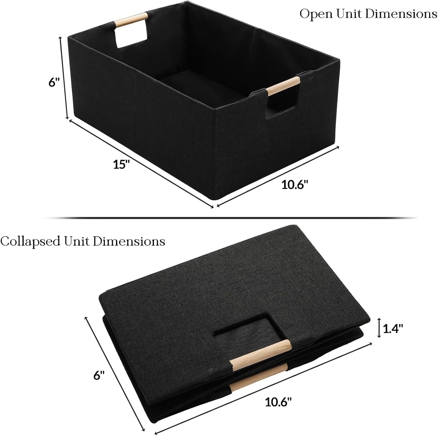 Set 2 Cestas Almacenamiento Negro Asa Madera Plegables