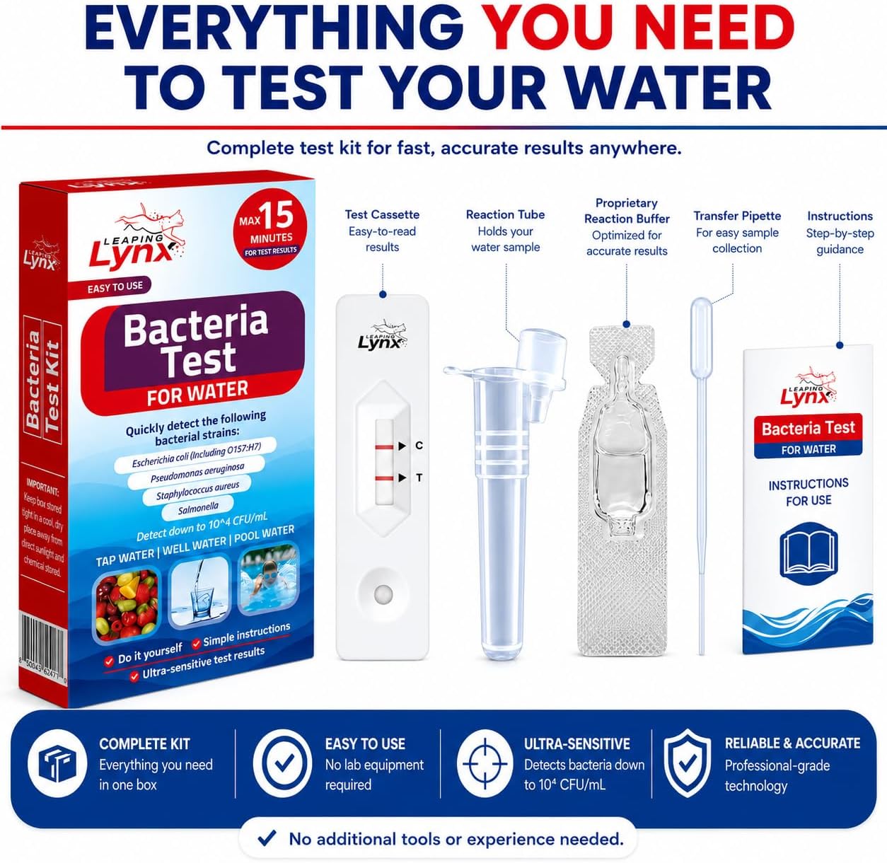 Kit prueba bacterias agua pozo y grifo coliformes E. coli