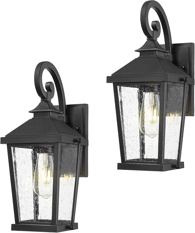 2 Luces Pared Exteriores 16pulg Aluminio Negro Vidrio