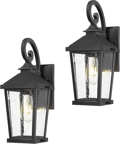 2 Luces Pared Exteriores 16pulg Aluminio Negro Vidrio