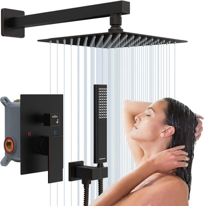 Sistema ducha bronce 10pulg cuadrado con ducha alta