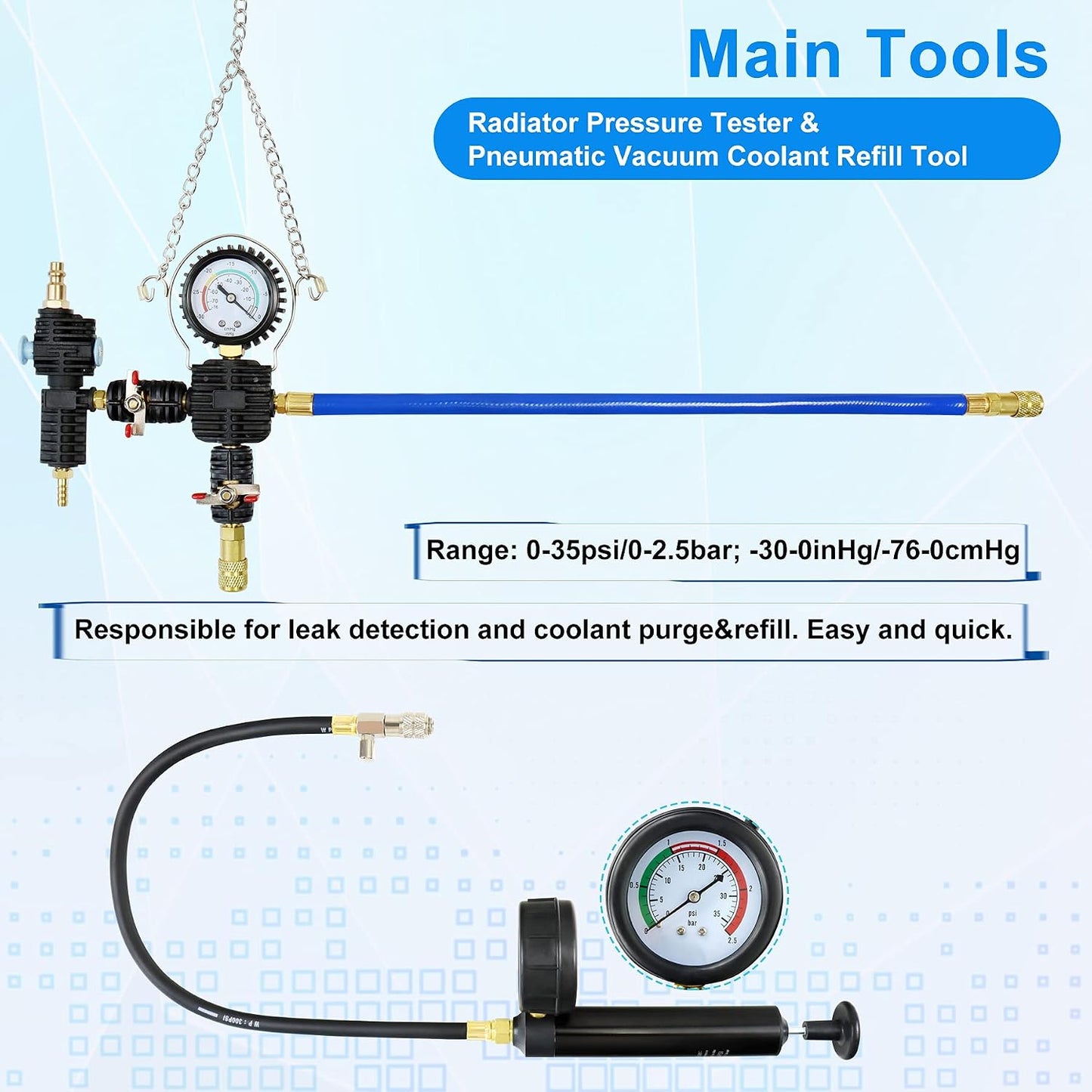 Kit comprobador presión refrigerante automotriz