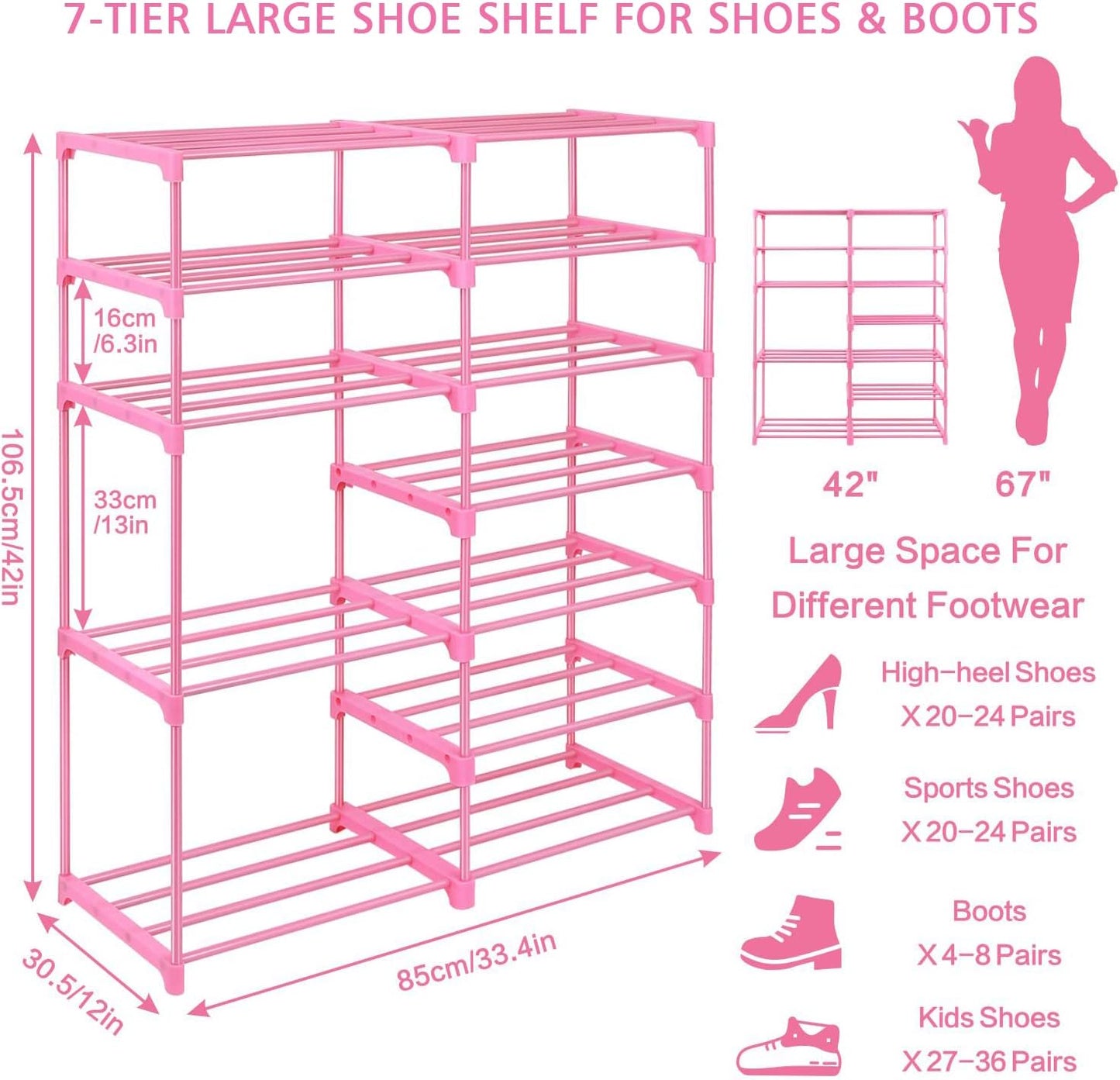Zapatero rosa 7 niveles para 24-30 pares garaje