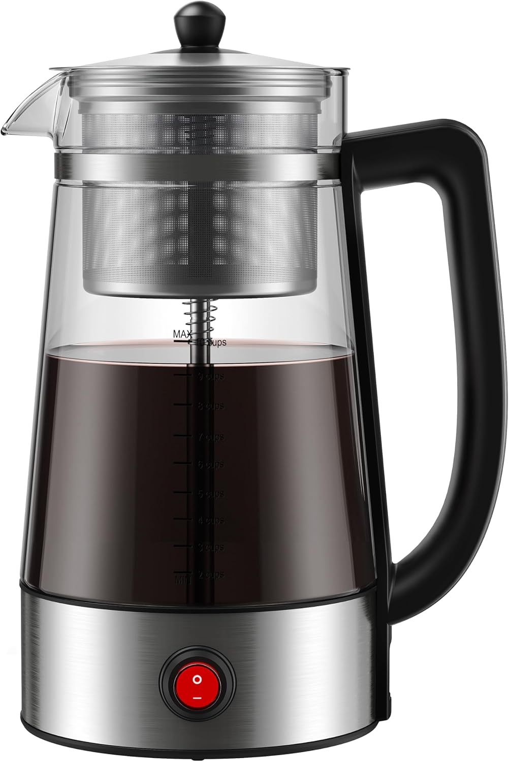 Cafetera eléctrica 10 tazas filtro acero inox vidrio borosilicato