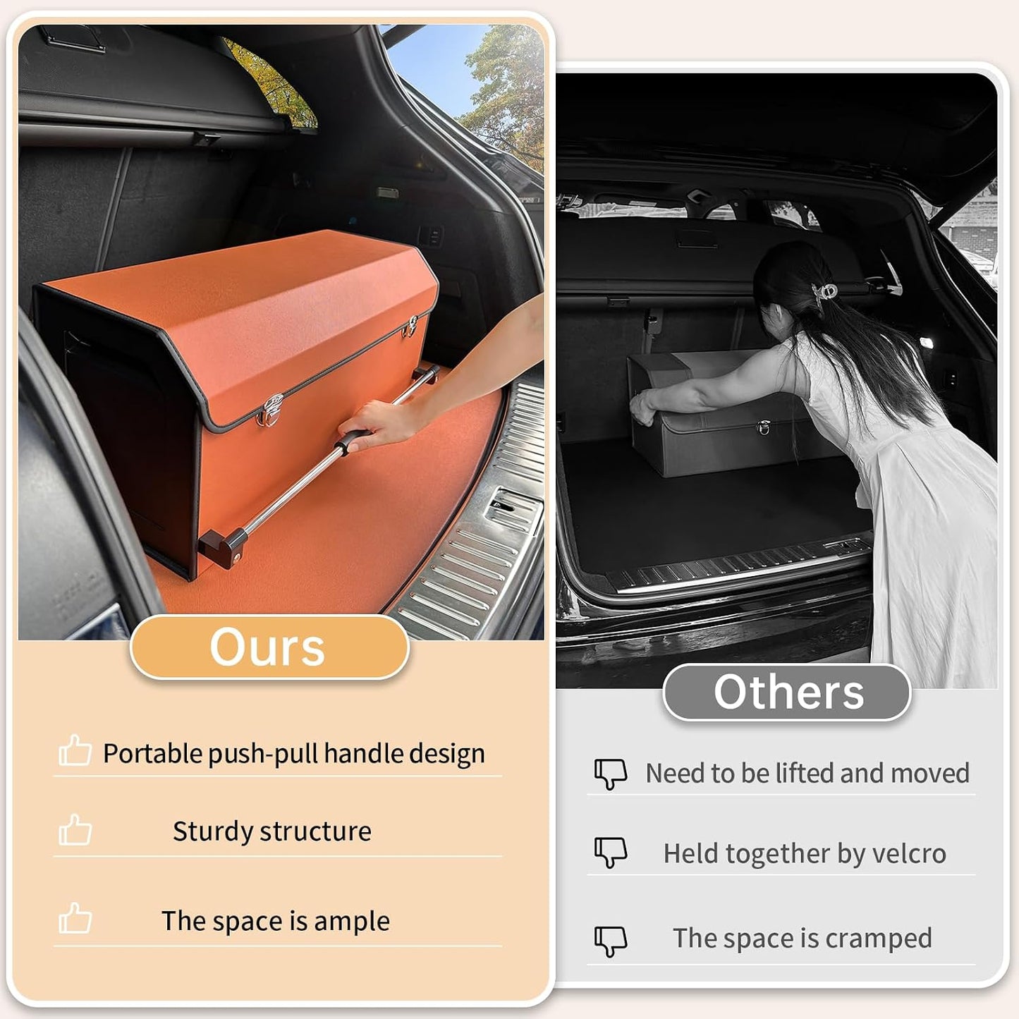 Organiz. maletero SUV cuero plegable 27x11" naranja